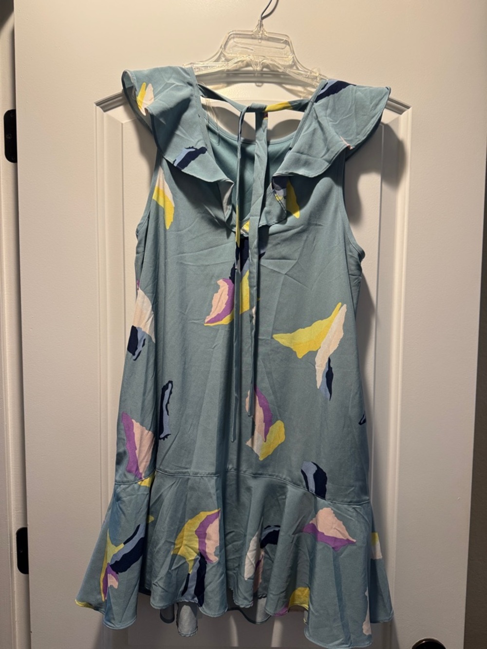entro Light Blue Ruffle-Shoulder Print Dress - Picture 2 of 3